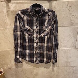 Helix button down Men's plaid teal and black size medium